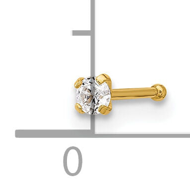 14k 22 Gauge Polished 2.5mm CZ Nose Stud-BD239
