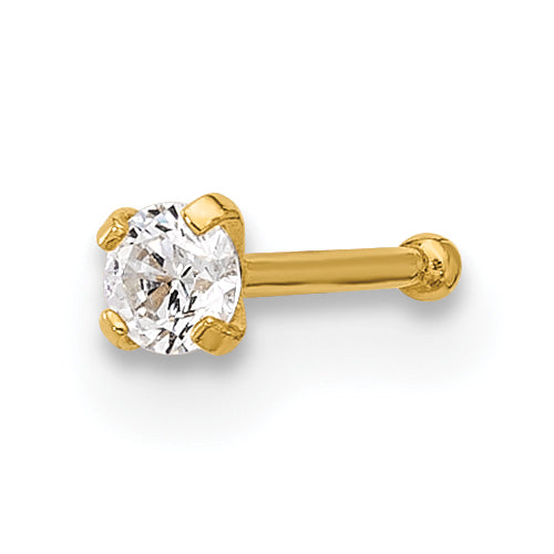 14k 22 Gauge Polished 2.5mm CZ Nose Stud-BD239