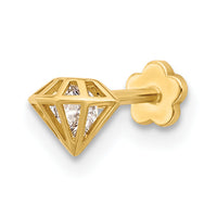 14K 18 Gauge Polished CZ 3D Diamond Shaped Cartilage Body Jewelry-BD245