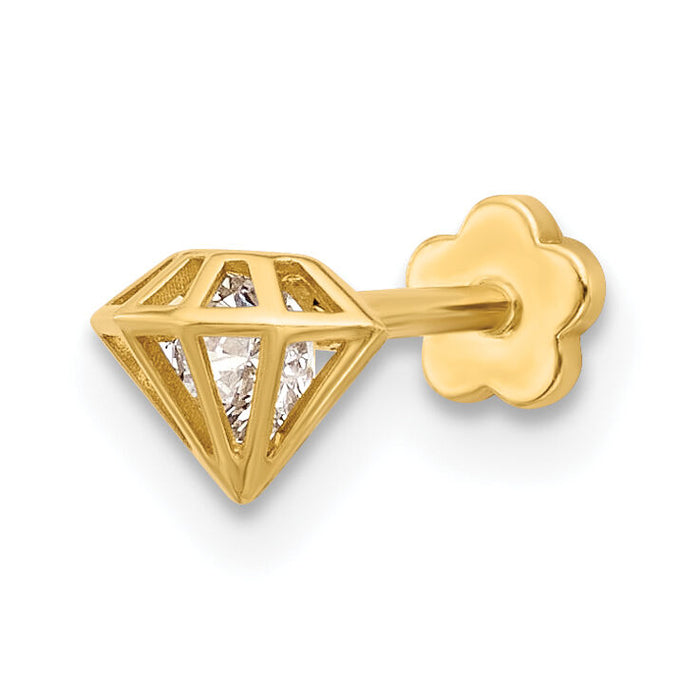 14K 18 Gauge Polished CZ 3D Diamond Shaped Cartilage Body Jewelry-BD245