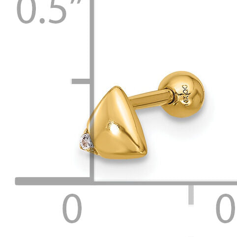 14k 18 Gauge Polished CZ Triangle Cartilage Stud-BD246