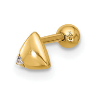 14k 18 Gauge Polished CZ Triangle Cartilage Stud-BD246