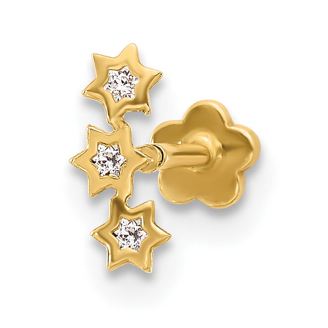 14K 18 Gauge CZ Stars Screwback Cartilage Body Jewelry-BD248