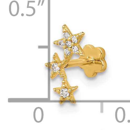 14K 18 Gauge Polished CZ Stars Cartilage Body Jewelry-BD250