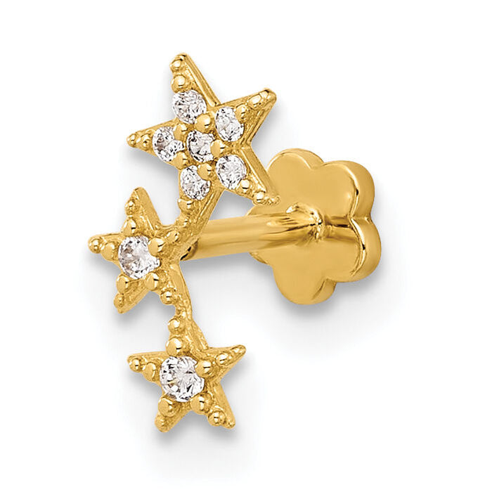 14K 18 Gauge Polished CZ Stars Cartilage Body Jewelry-BD250
