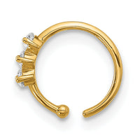 14K 20 Gauge Polished 3 Stone CZ Nose Ring-BD254