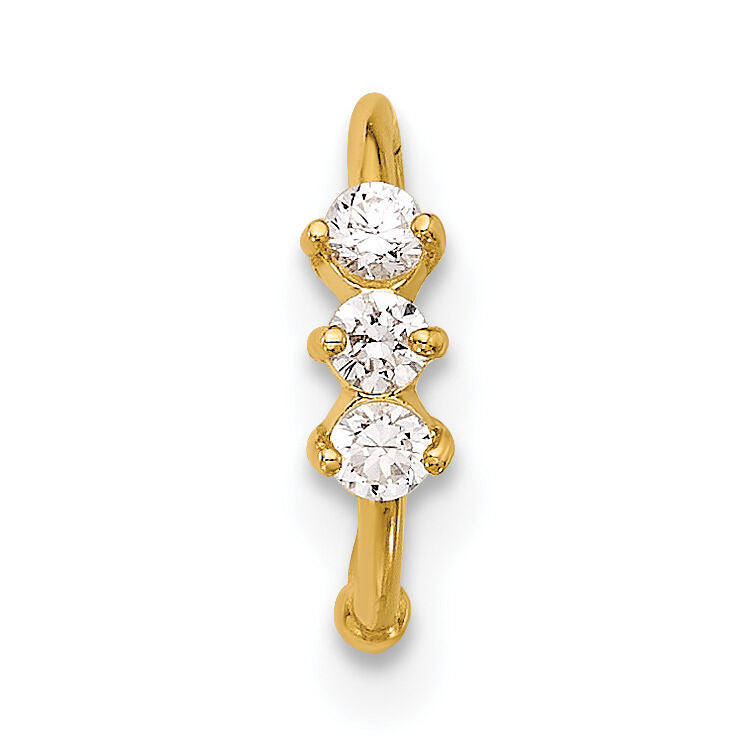 14K 20 Gauge Polished 3 Stone CZ Nose Ring-BD254