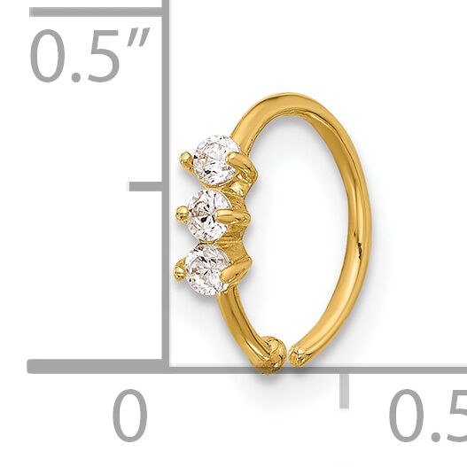 14K 20 Gauge Polished 3 Stone CZ Nose Ring-BD254