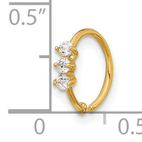 14K 20 Gauge Polished 3 Stone CZ Nose Ring-BD254