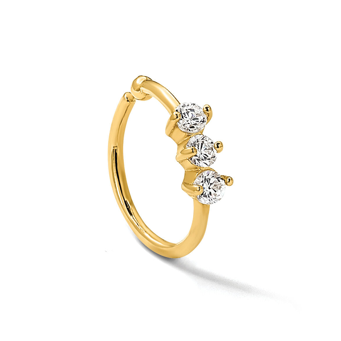 14K 20 Gauge Polished 3 Stone CZ Nose Ring-BD254