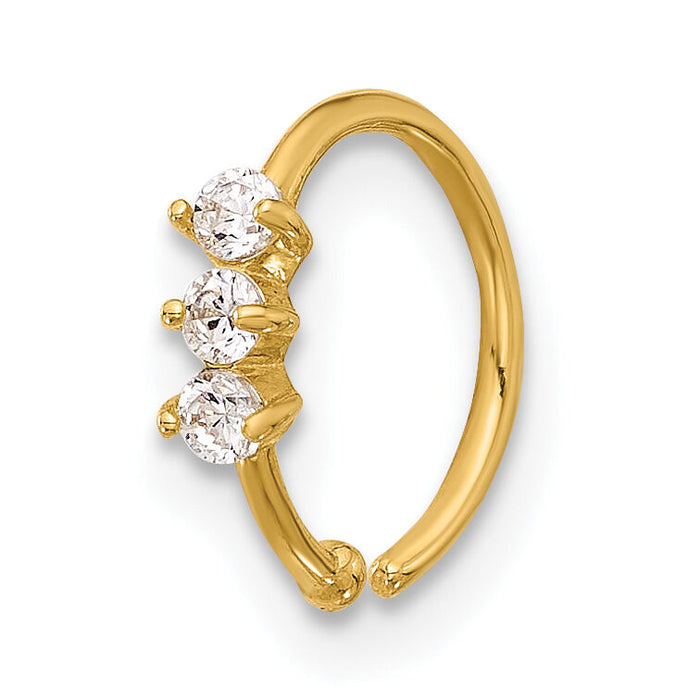 14K 20 Gauge Polished 3 Stone CZ Nose Ring-BD254