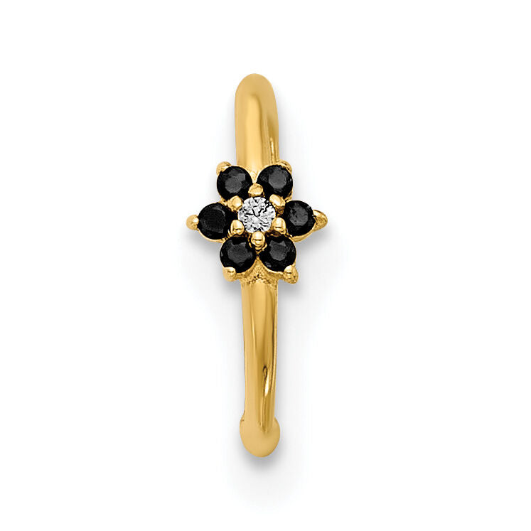 14K 20 Gauge Polished Black and White CZ Flower Nose Ring-BD256