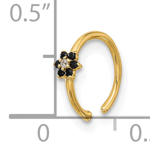 14K 20 Gauge Polished Black and White CZ Flower Nose Ring-BD256