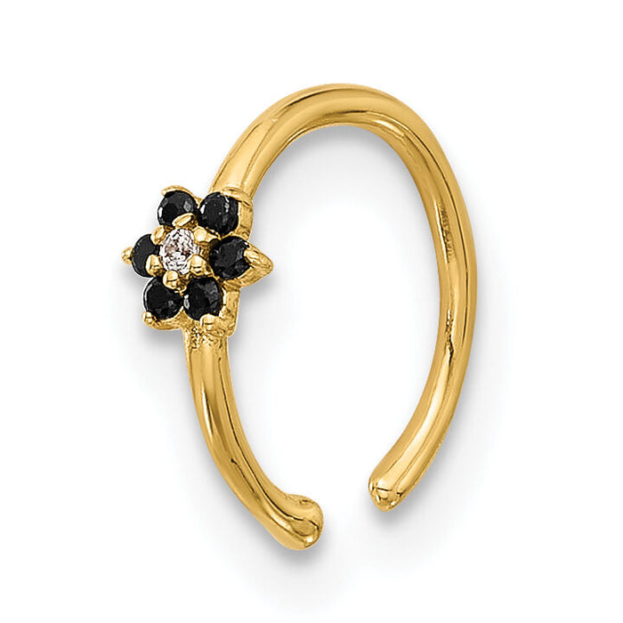 14K 20 Gauge Polished Black and White CZ Flower Nose Ring-BD256