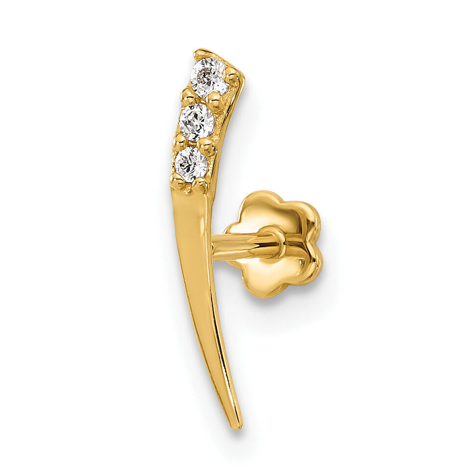 14K 18 Gauge Polished CZ Cartilage Body Jewelry-BD257
