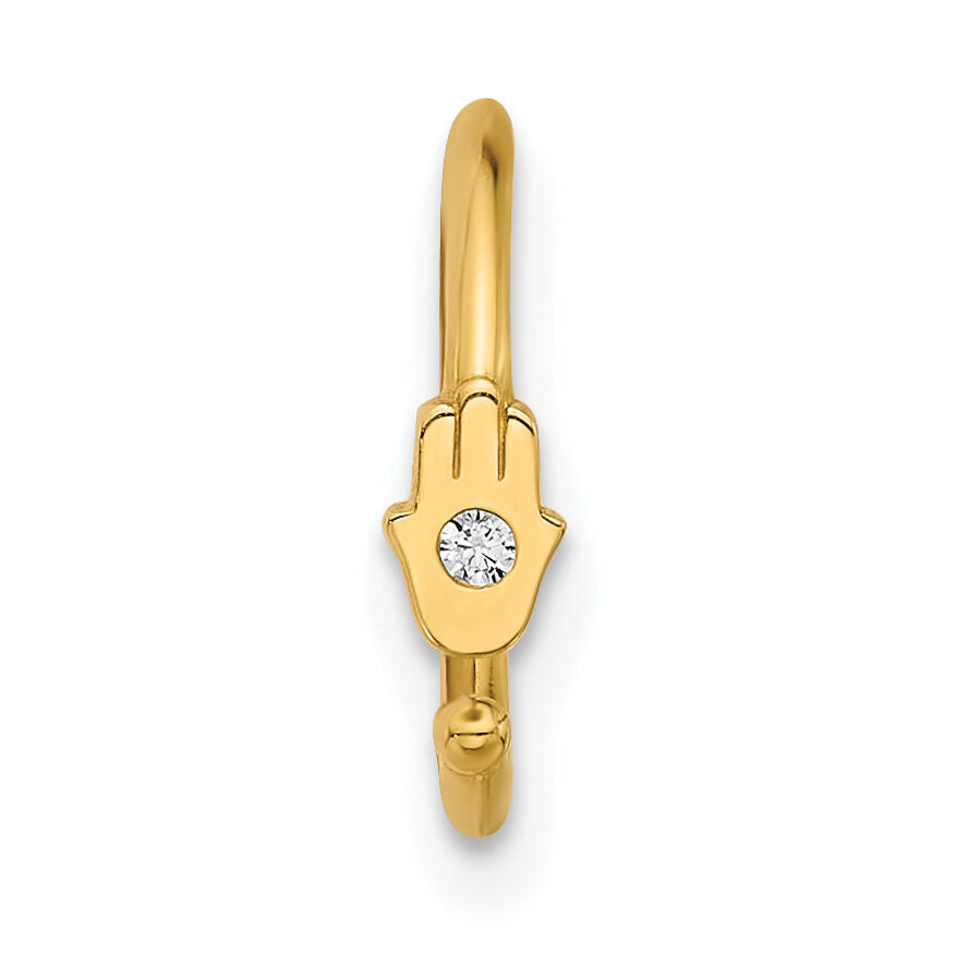 14K 20 Gauge Polished CZ Hamsa Nose Ring-BD261