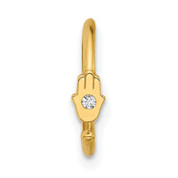 14K 20 Gauge Polished CZ Hamsa Nose Ring-BD261