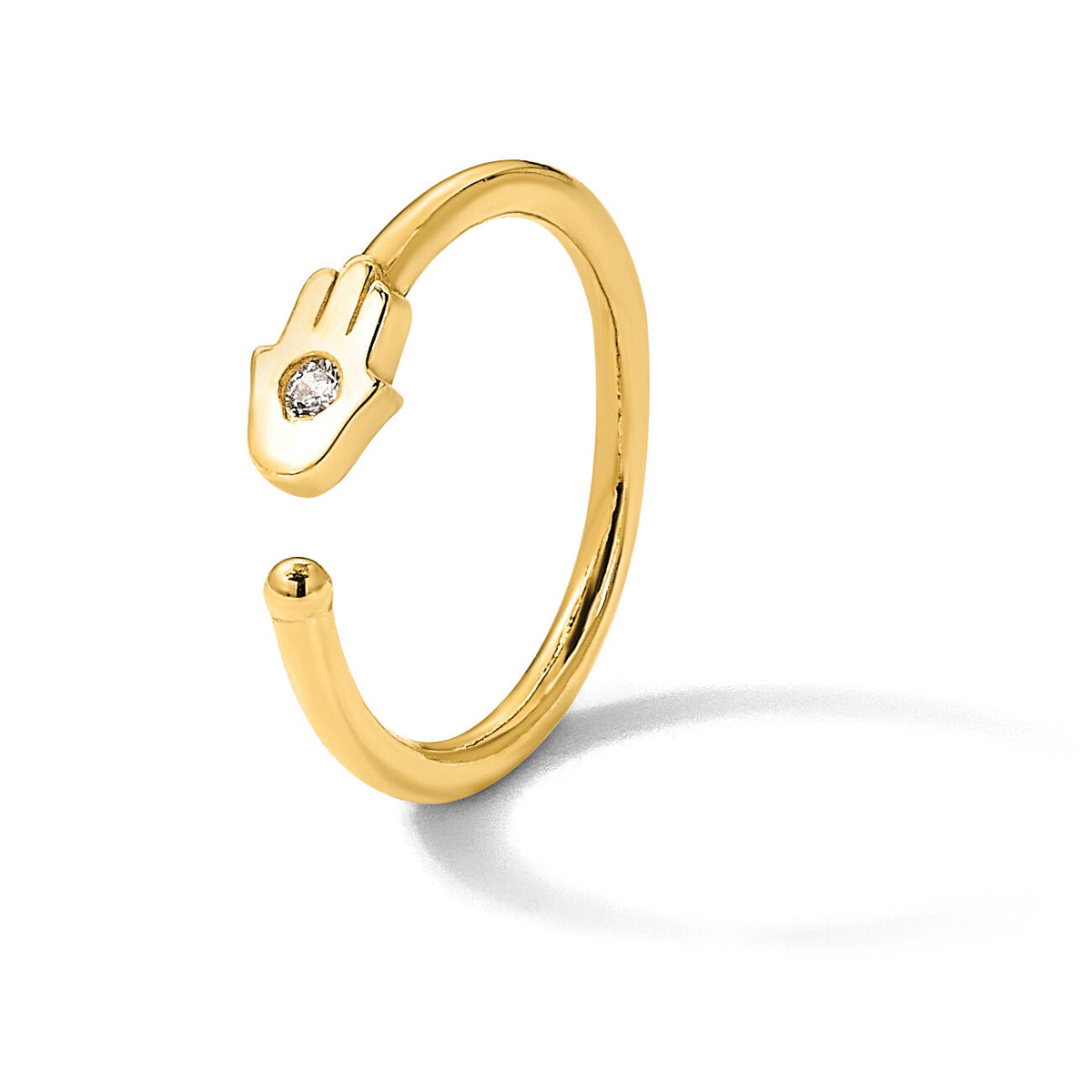 14K 20 Gauge Polished CZ Hamsa Nose Ring-BD261
