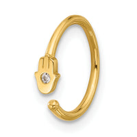 14K 20 Gauge Polished CZ Hamsa Nose Ring-BD261