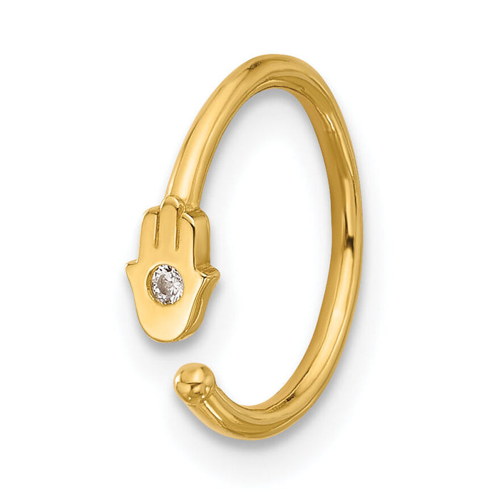 14K 20 Gauge Polished CZ Hamsa Nose Ring-BD261