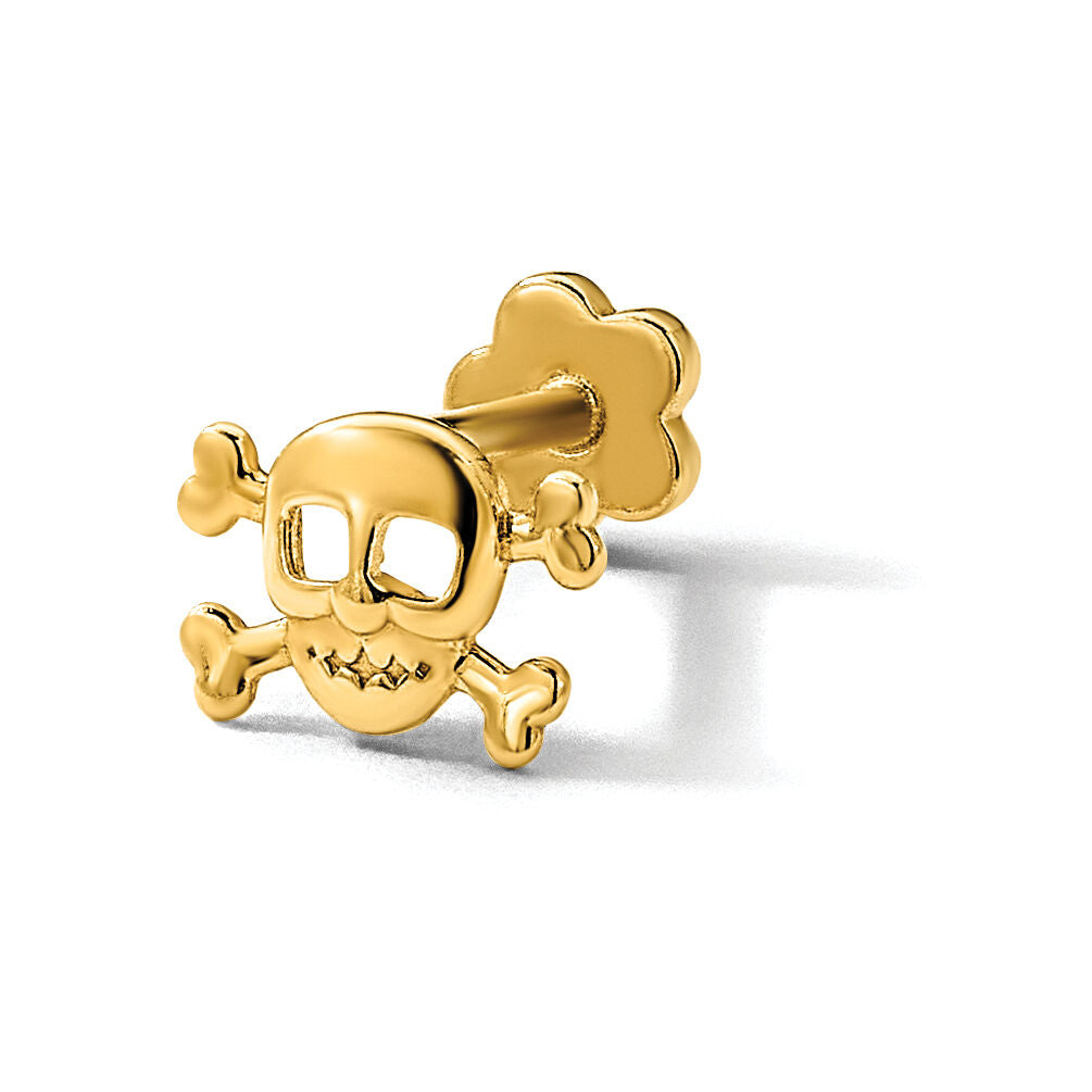 14K 18 Gauge Skull and Crossbones Screwback Cartilage Body Jewelry-BD263
