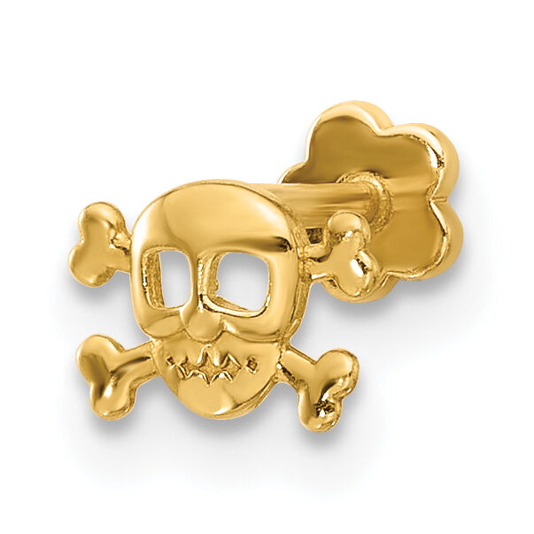 14K 18 Gauge Skull and Crossbones Screwback Cartilage Body Jewelry-BD263