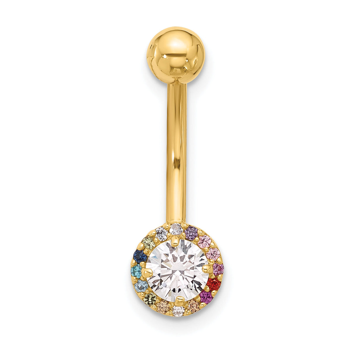 14k 14 Gauge Polished Rainbow CZ Belly / Navel Ring-BD266