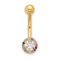 14k 14 Gauge Polished Rainbow CZ Belly / Navel Ring-BD266