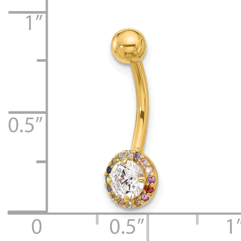 14k 14 Gauge Polished Rainbow CZ Belly / Navel Ring-BD266