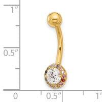 14k 14 Gauge Polished Rainbow CZ Belly / Navel Ring-BD266
