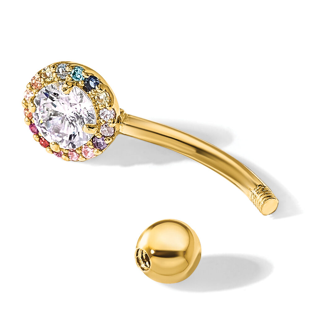 14k 14 Gauge Polished Rainbow CZ Belly / Navel Ring-BD266