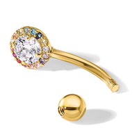 14k 14 Gauge Polished Rainbow CZ Belly / Navel Ring-BD266