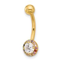 14k 14 Gauge Polished Rainbow CZ Belly / Navel Ring-BD266