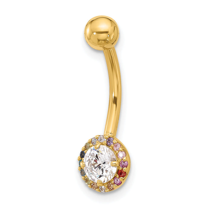 14k 14 Gauge Polished Rainbow CZ Belly / Navel Ring-BD266