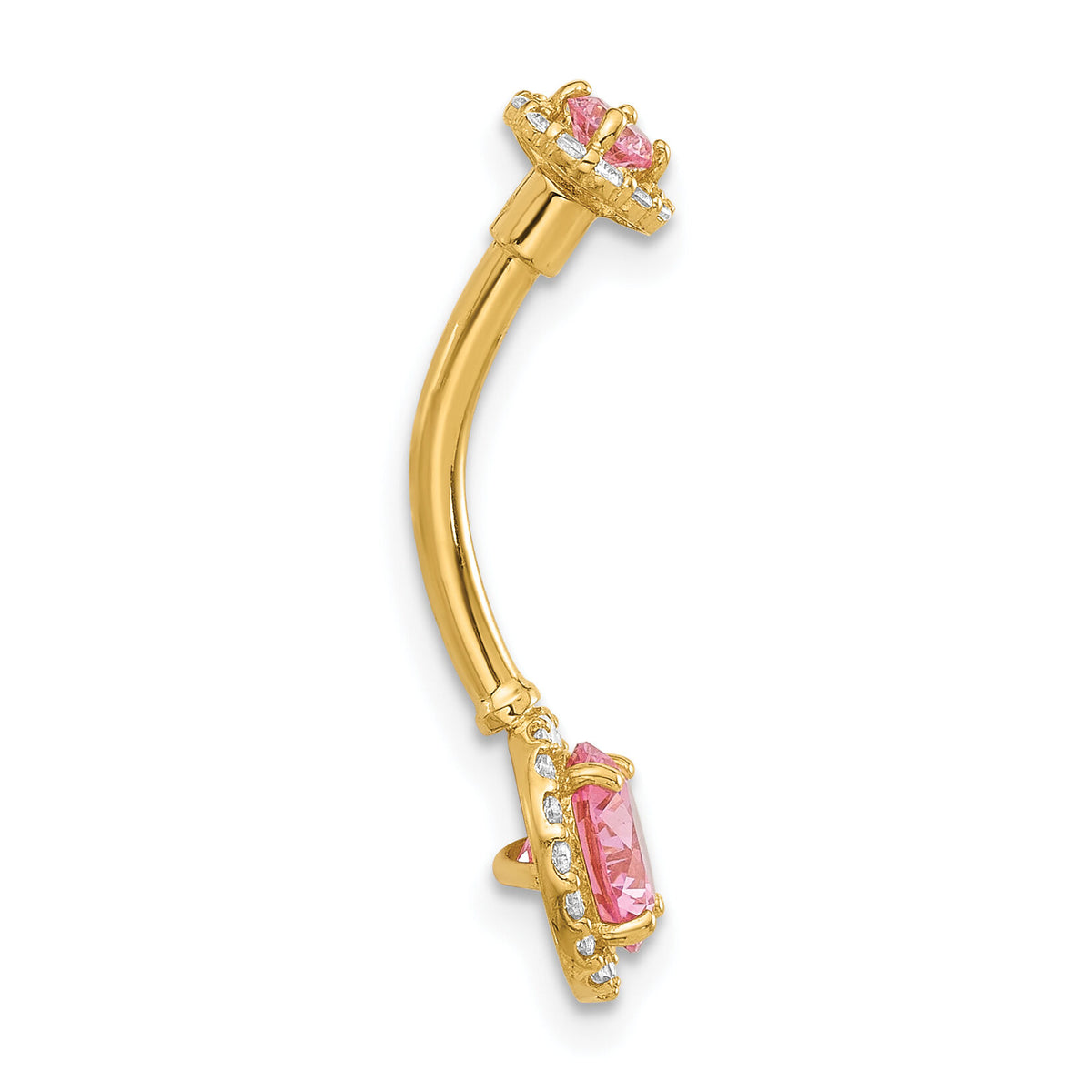 14K 14 Gauge Polished Pink and White CZ Navel/Belly Ring-BD269
