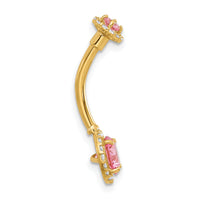 14K 14 Gauge Polished Pink and White CZ Navel/Belly Ring-BD269