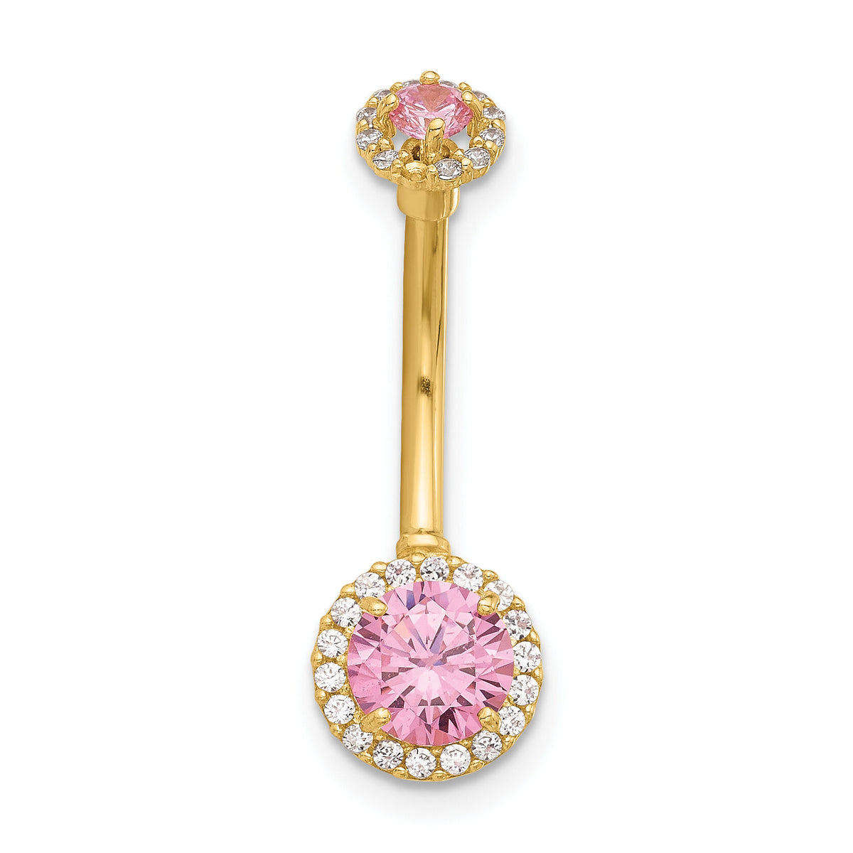 14K 14 Gauge Polished Pink and White CZ Navel/Belly Ring-BD269