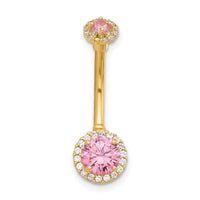 14K 14 Gauge Polished Pink and White CZ Navel/Belly Ring-BD269