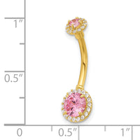 14K 14 Gauge Polished Pink and White CZ Navel/Belly Ring-BD269