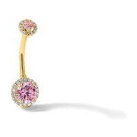14K 14 Gauge Polished Pink and White CZ Navel/Belly Ring-BD269