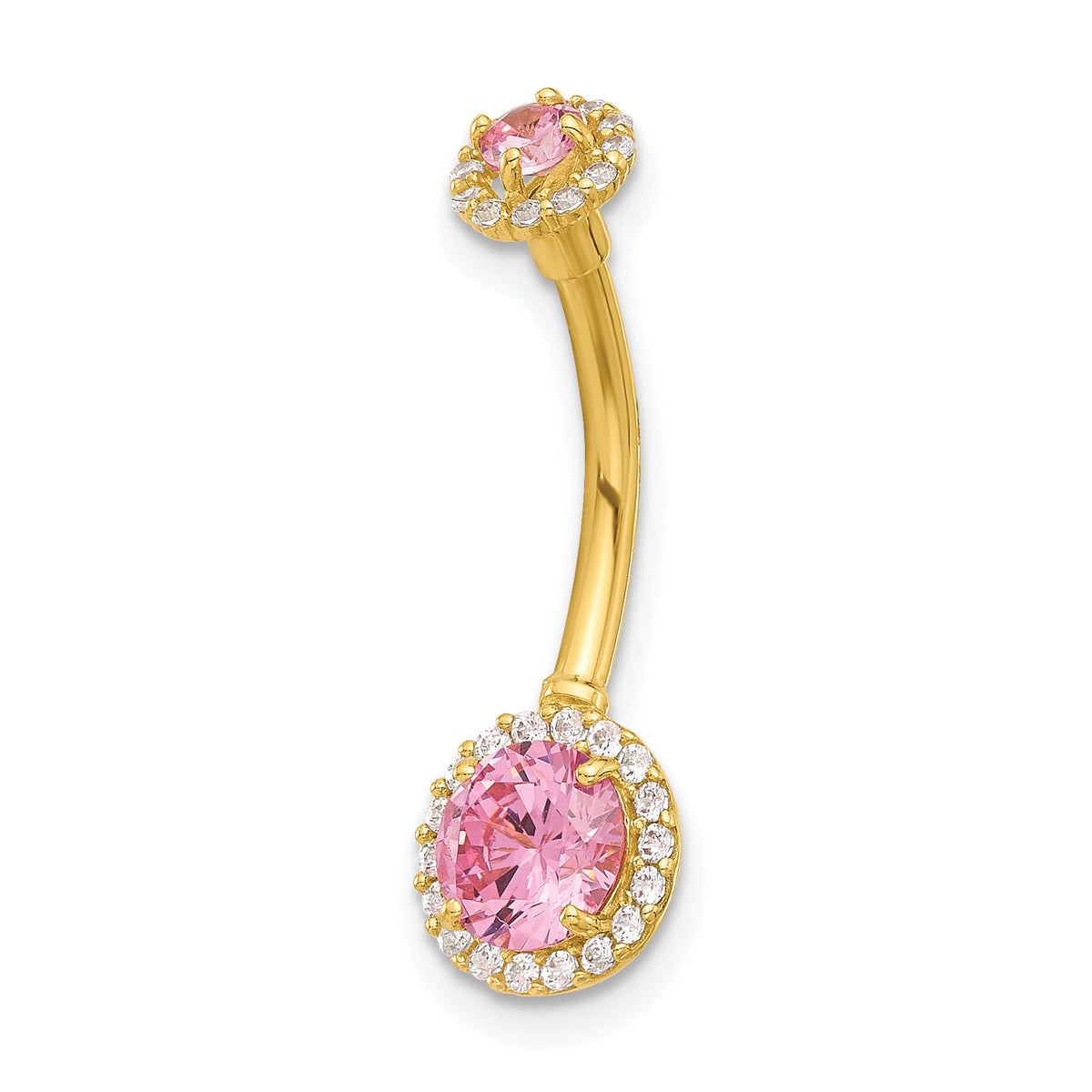 14K 14 Gauge Polished Pink and White CZ Navel/Belly Ring-BD269