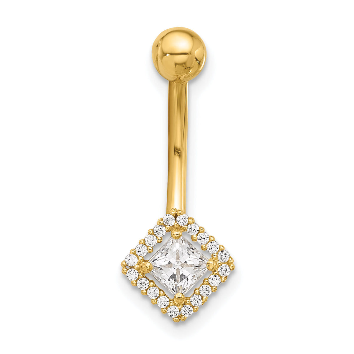 14K 14 Gauge Polished CZ Navel/Belly Ring-BD270