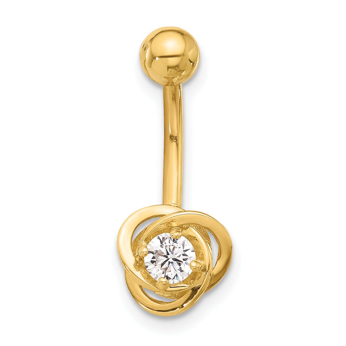 14K 14 Gauge Polished CZ Love Knot Navel/Belly Ring-BD272