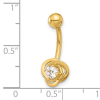 14K 14 Gauge Polished CZ Love Knot Navel/Belly Ring-BD272