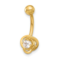 14K 14 Gauge Polished CZ Love Knot Navel/Belly Ring-BD272