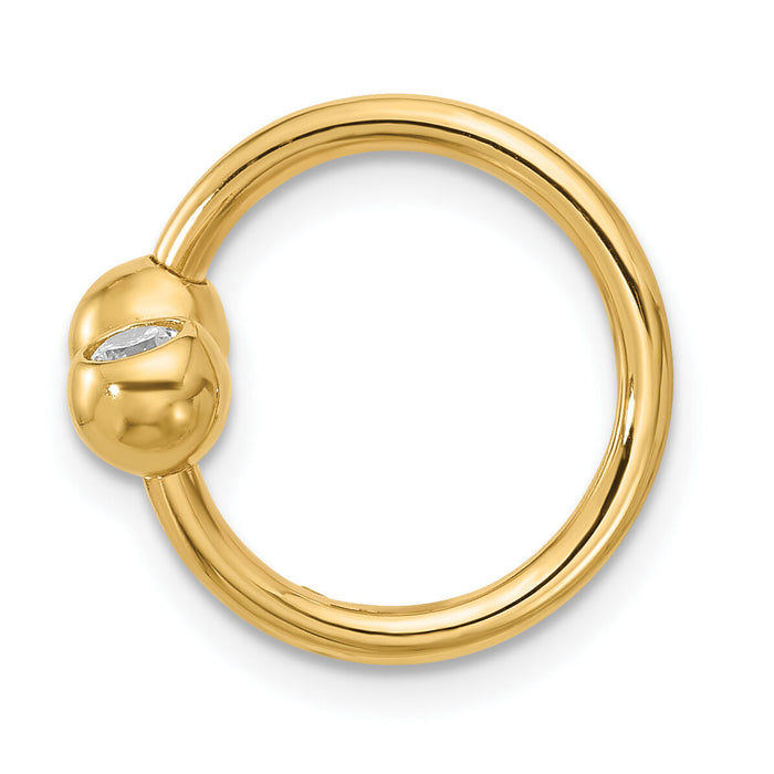 14k 14 Gauge Polished CZ Cartilage Ring-BD276