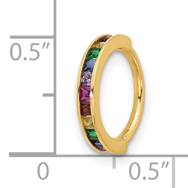 14k 16 Gauge Polished Rainbow CZ Hinged Cartilage Ring-BD279