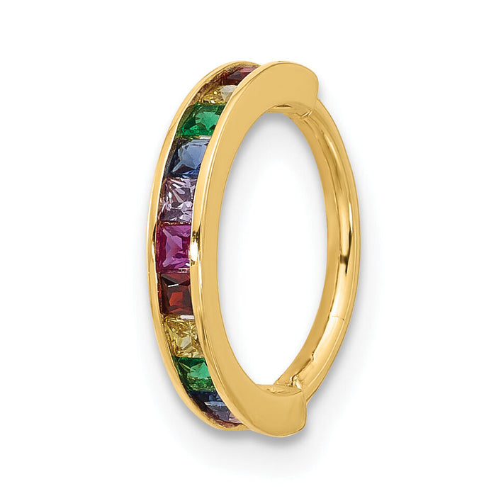 14k 16 Gauge Polished Rainbow CZ Hinged Cartilage Ring-BD279