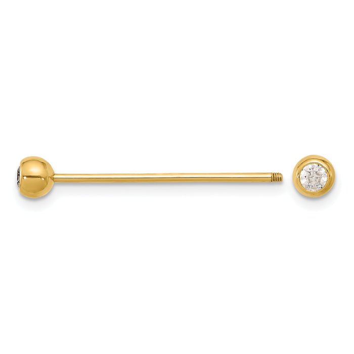 14k 18 Gauge Polished CZ Industrial Body Jewelry-BD281