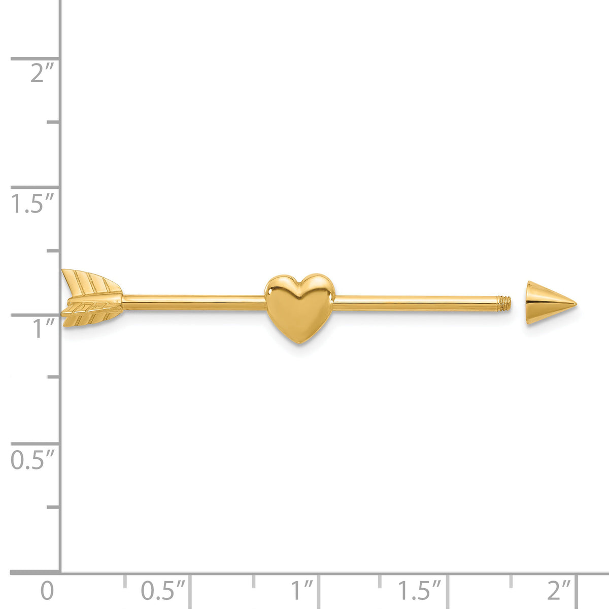 14k 14 Gauge Polished Arrow with Heart Industrial Body Jewelry-BD283